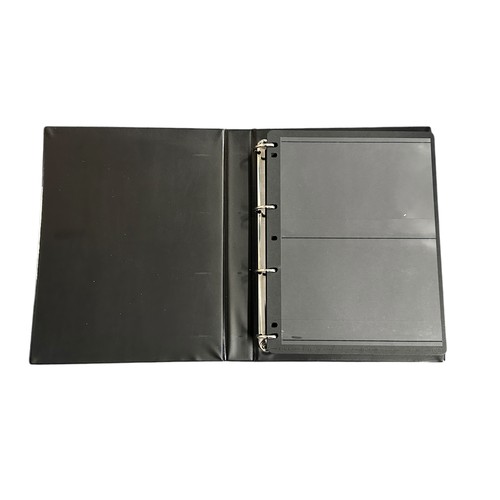 141 - Accessories - range of seven (4 ring) black ring binders, each with a compliment of 2 up double side... 