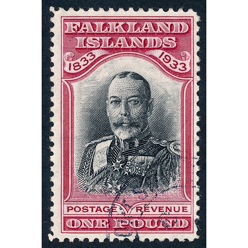 61 - Falkland Islands 1933 Centenary £1 black & carmine, fine used, SG138. Cat. £3,750