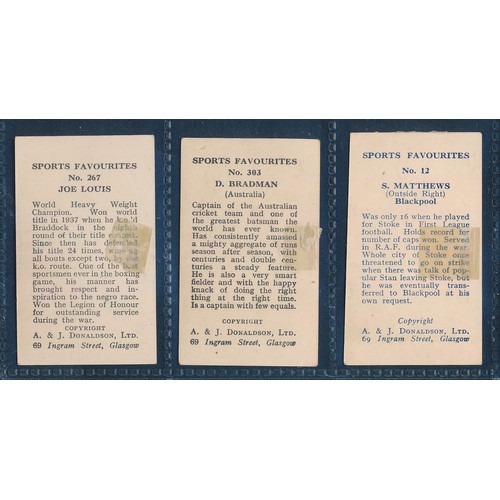 291A - Donaldson Sports Favourites - 3 cards to include Stanley Matthews, Don Bradman and Joe Louis, all in... 