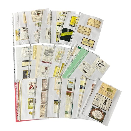 145 - Large quantity of Beer and Wine Bottle Labels mounted on  see through plastic sheets divided with wh... 