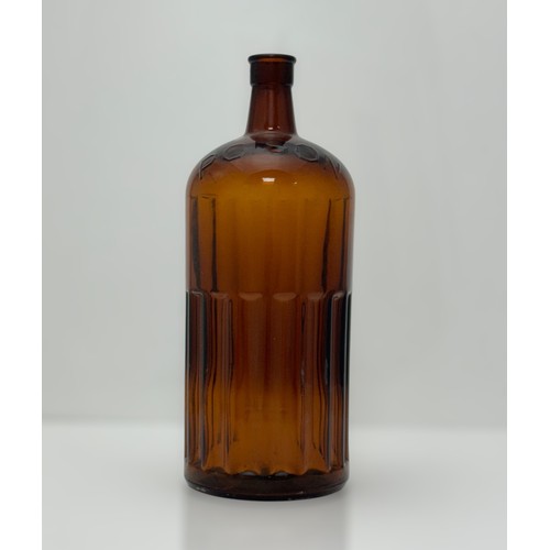 397 - Very Large Amber Ribbed Poison Bottle 2-12 etched into shoulder could have been the price, POISON on... 