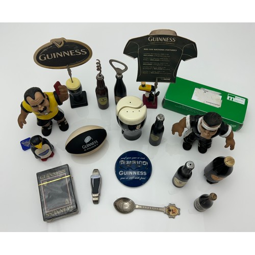 384 - Guinness, range Of Guinness Memorabilia to include; Plastic Rugby player, Plastic Ref, Small sponge ... 