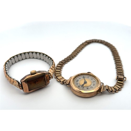 106 - Two 9ct gold watches on rolled gold bracelets.