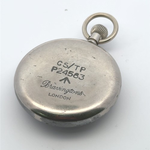 133 - A Bravington's Military pocket watch, stamped CS/TP P24583 to reverse. Case diameter approx 49mm. Wa... 