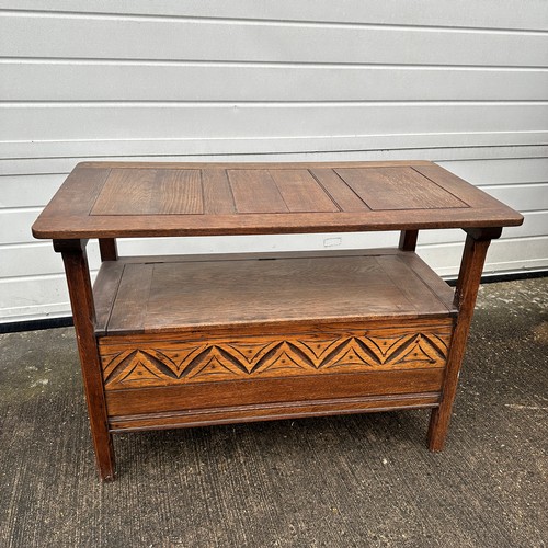 662 - Dark Oak Monks Chest. Can be used as a table or chair. H93cm x W98cm x D47cm. BUYER TO COLLECT OR AR... 