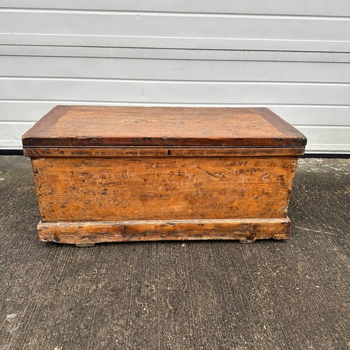 663 - Victorian Wooden Storage Box. With removable compartment. Hinged lid, metal handles. No key. H43cm x... 