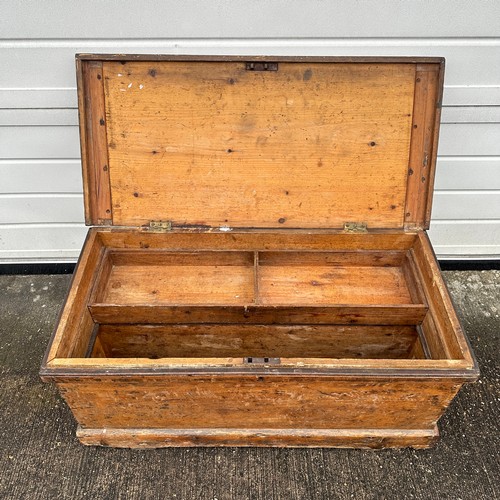 663 - Victorian Wooden Storage Box. With removable compartment. Hinged lid, metal handles. No key. H43cm x... 