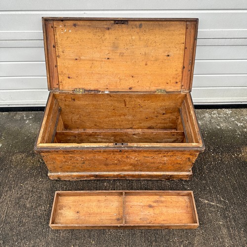 663 - Victorian Wooden Storage Box. With removable compartment. Hinged lid, metal handles. No key. H43cm x... 