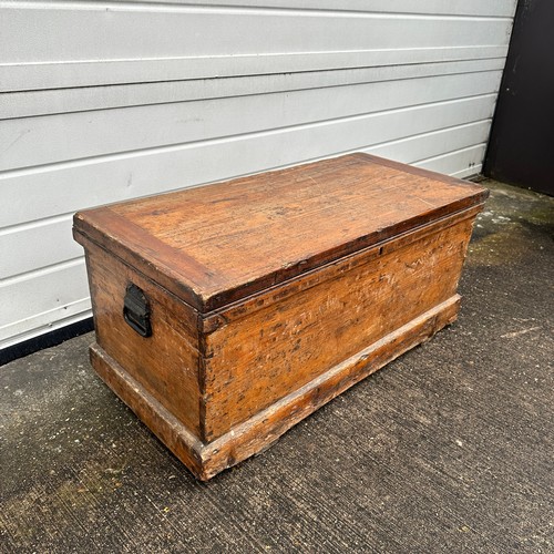 663 - Victorian Wooden Storage Box. With removable compartment. Hinged lid, metal handles. No key. H43cm x... 