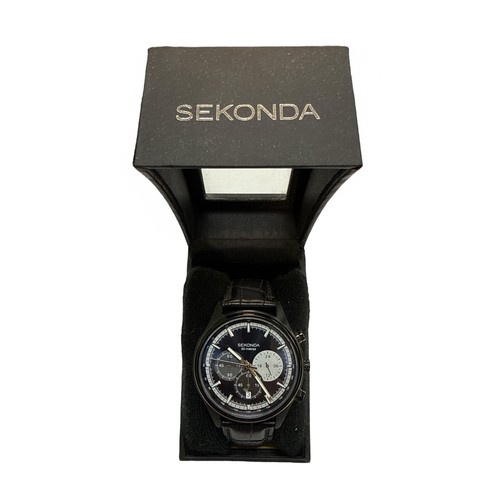 123 - Boxed Sekonda Chronograph Wristwatch, Navy blue face. Water Resistant up to 50m. Genuine Sekonda bla... 