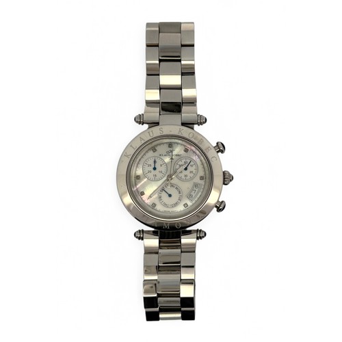 129 - Klaus-Kobec Diamond Wristwatch, chronograph dial mother of pearl face. Stainless steel case and brac... 