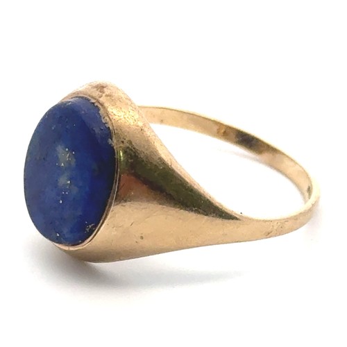 55 - A 9ct gold and lapis ring, size S. Lapis approx 12mm x 9mm.