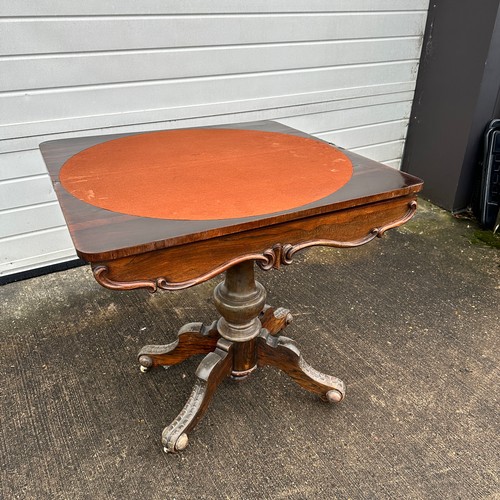 668 - Mahogany Card Table. Table top over centre column on 4 feet, with castors. W90.5cm x H76.5cm x D44.5... 