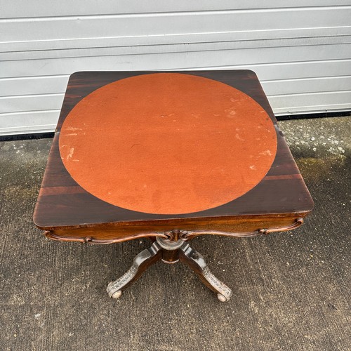 668 - Mahogany Card Table. Table top over centre column on 4 feet, with castors. W90.5cm x H76.5cm x D44.5... 