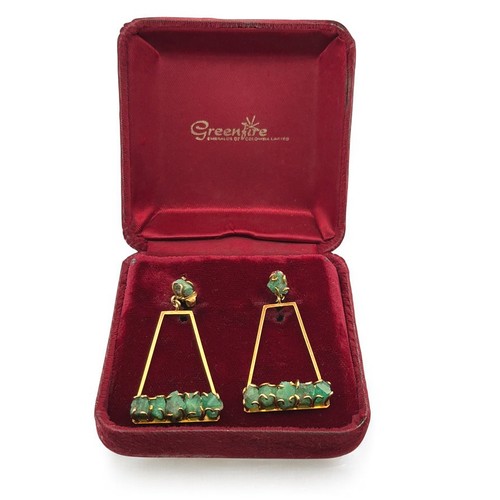 3 - A pair of unusual rough crystal emerald earrings stamped 18k, in a Greenfire box.