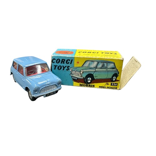 47 - Corgi 1960s collection with Aston Martin DB4 primrose yellow No. 218, Morris Mini-Minor pale blue No... 