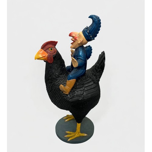 5 - Terry Webster (British, 1941-2024), 
Mr Punch on Chicken, 
Composite resin, 
53cm.