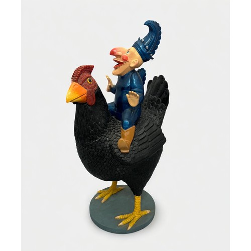 5 - Terry Webster (British, 1941-2024), 
Mr Punch on Chicken, 
Composite resin, 
53cm.