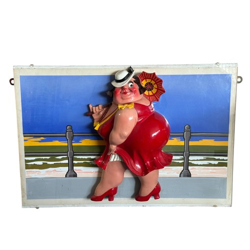 6 - Terry Webster (British, 1941-2024), 
Fat Lady on Prom Seaside Plaque, 
Plaster and acrylic, 
50cm x ... 