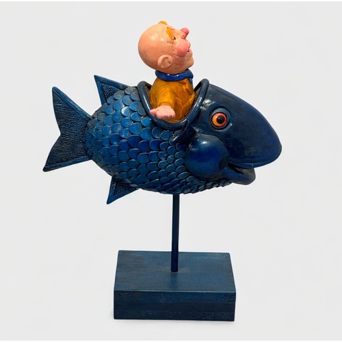 16 - Terry Webster (British, 1941-2024), 
Fish Ride, 
Composite resin on wooden plinth, 
37cm.