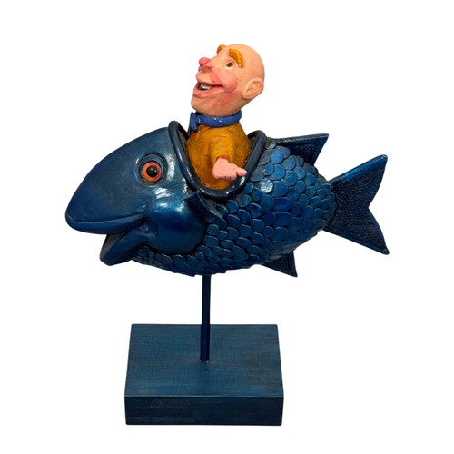 16 - Terry Webster (British, 1941-2024), 
Fish Ride, 
Composite resin on wooden plinth, 
37cm.