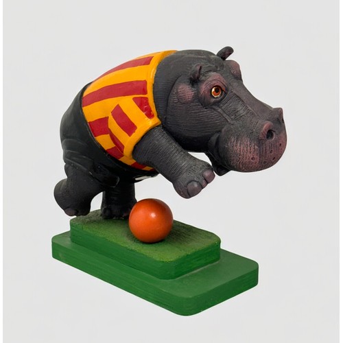 72 - Terry Webster (British, 1941-2024), 
Football Hippo, 
Composite resin on wooden plinth,
21cm.