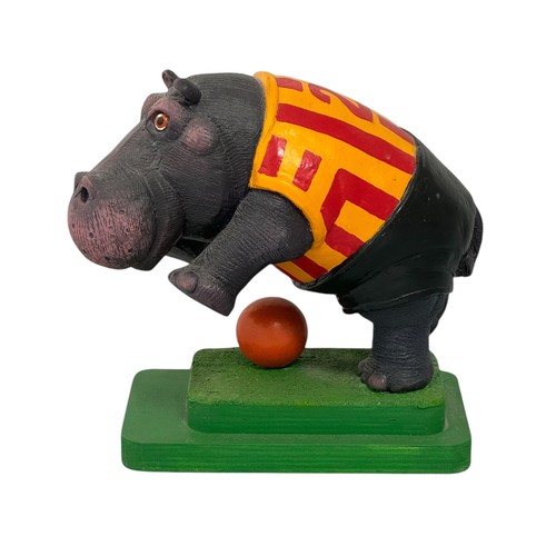 72 - Terry Webster (British, 1941-2024), 
Football Hippo, 
Composite resin on wooden plinth,
21cm.