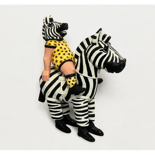 19 - Terry Webster (British, 1941-2024), 
Zebra riding Zebra, 
Composite resin, 
34cm.