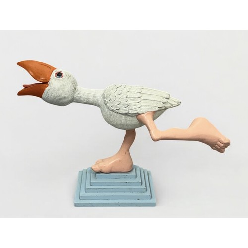 55 - Terry Webster (British, 1941-2024),
Running Bird, 
Composite resin on wooden base, 
35cm.