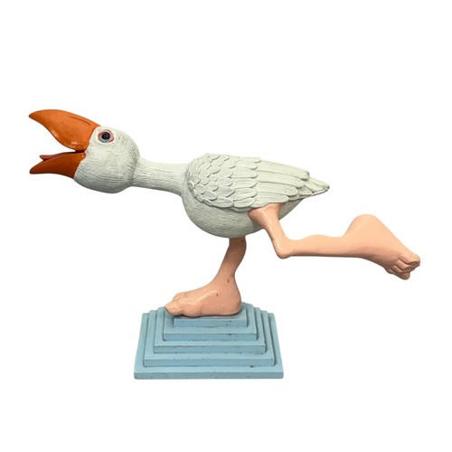 55 - Terry Webster (British, 1941-2024),
Running Bird, 
Composite resin on wooden base, 
35cm.