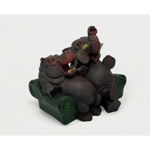 76 - Terry Webster (British, 1941-2024),
Hippo and Elephant on sofa, 
Composite resin and plaster, 
25cm.