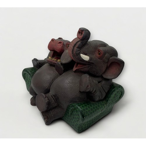 76 - Terry Webster (British, 1941-2024),
Hippo and Elephant on sofa, 
Composite resin and plaster, 
25cm.