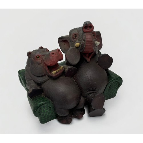 76 - Terry Webster (British, 1941-2024),
Hippo and Elephant on sofa, 
Composite resin and plaster, 
25cm.