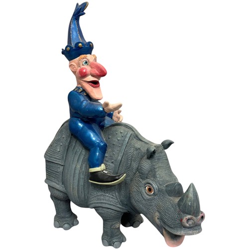 3 - Terry Webster (British, 1941-2024), 
Mr Punch on Rhino, 
Composite resin, 
41cm.