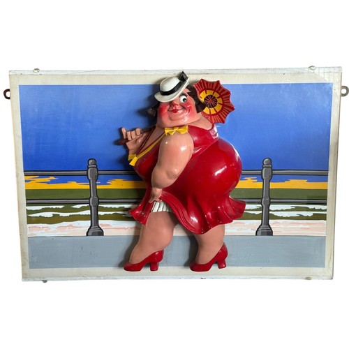 6 - Terry Webster (British, 1941-2024), 
Fat Lady on Prom Seaside Plaque, 
Plaster and acrylic, 
50cm x ... 