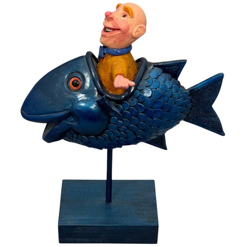 16 - Terry Webster (British, 1941-2024), 
Fish Ride, 
Composite resin on wooden plinth, 
37cm.