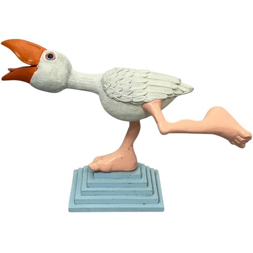 55 - Terry Webster (British, 1941-2024),
Running Bird, 
Composite resin on wooden base, 
35cm.