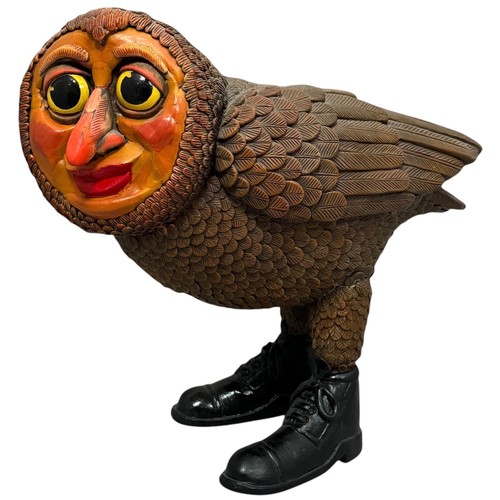 61 - Terry Webster (British, 1941-2024), 
Owl in Boots, 
Composite resin, 
29cm.