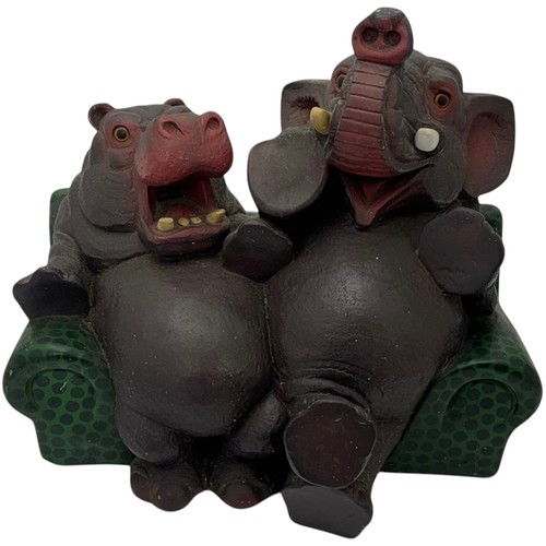 76 - Terry Webster (British, 1941-2024),
Hippo and Elephant on sofa, 
Composite resin and plaster, 
25cm.