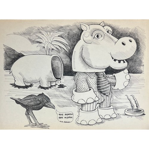 128 - Terry Webster (British, 1941-2024),
The Horror / Pigs / Raven & Tortoise, 
Three biro on paper drawi... 