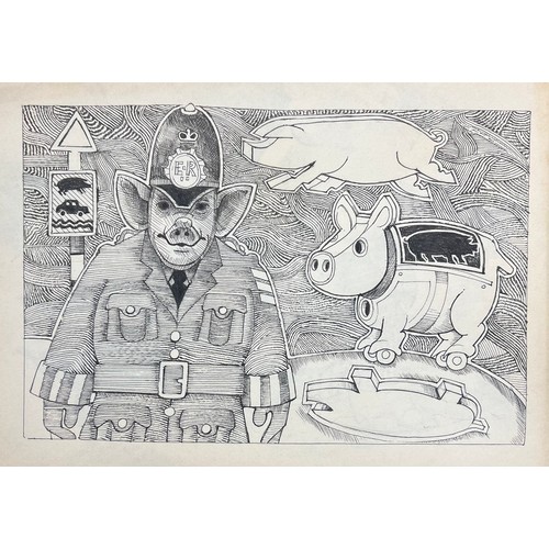 128 - Terry Webster (British, 1941-2024),
The Horror / Pigs / Raven & Tortoise, 
Three biro on paper drawi... 