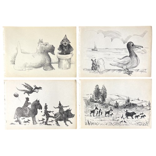 129 - Terry Webster (British, 1941-2024),
Four Sketches, 
Four biro on paper drawings, 
27cm x 38cm.