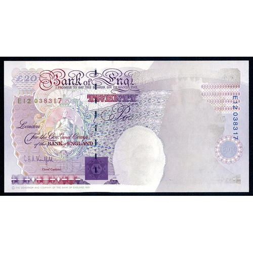 395 - ERROR £20 Kentfield B371 issued 1991 first series E12 038317, completely missing the Queen`s portrai... 