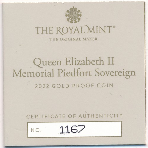 199 - 2022 Queen Elizabeth II Memorial piedfort sovereign gold proof FDC, in Royal Mint box of issue with ... 