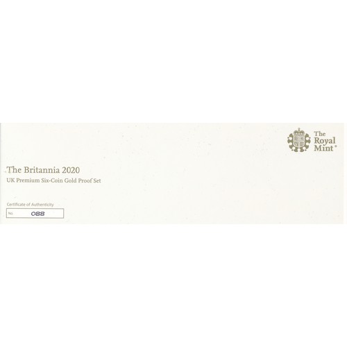 193 - 2020 Britannia UK Premium Six-Coin Gold Proof Set FDC, in Royal Mint presentation case with outer pi... 