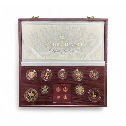 186 - 2002 United Kingdon Golden Jubilee gold proof 13-coin set (£5, £2, £1, 50, 20p, 10p, 5p, 2p, 1p and ... 