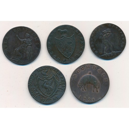 365 - Trade Tokens/Coins: 1791 Rochdale Halfpenny O A fleece R Man on Weaving Loom Rim payable At Warehous... 