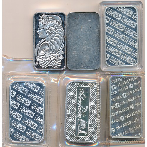 174 - A range of six ingots stamped 999 fine silver, by Johnson Matthey, Northwest Territorial Mint etc, 4... 