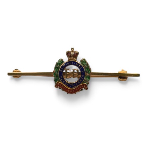 140 - A hallmarked Royal Engineers 9ct gold and ename; brooch. Pin also 9ct.