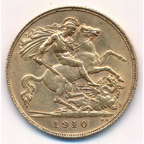 178 - Edward VII 1910 gold half sovereign fine.